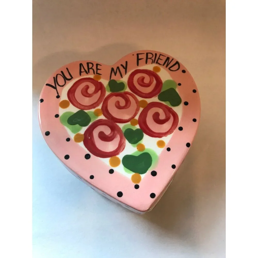 HTF Vintage C Sara 2000 Handpainted Italian Ceramic Heart Shaped Trinket Box